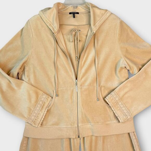 Daisy Fuentes Velvet Plush Hoodie Lounge Sweatpants Set Wide Leg Womens 1X Beige - Picture 3 of 12